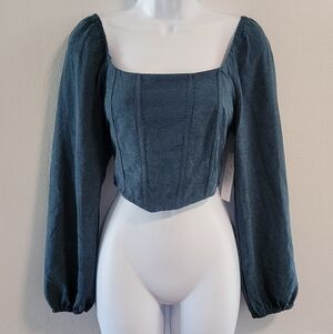 L NWT Kirious Milkmaid Basque Cropped Fairy Cottage Balloon Sleeves Renaissance